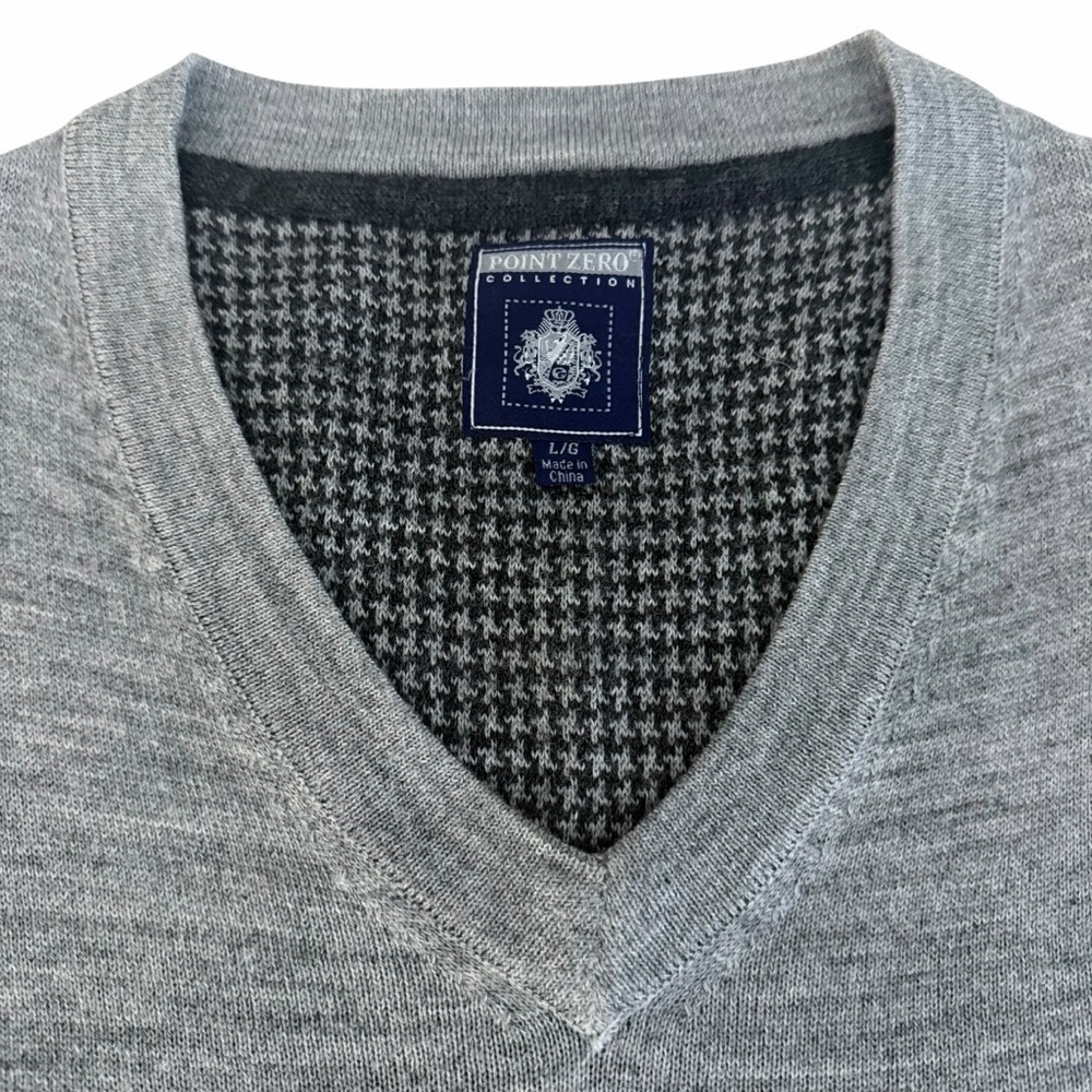 POINT ZERO COLLECTION Grey Merino Blend V-Neck Knit Sweater Large - Picture 6 of 14